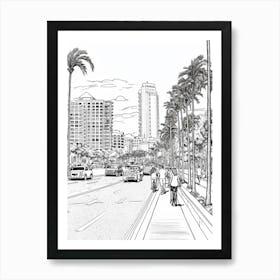 View Of Honolulu Hawaii Line Art Black And White 4 Art Print