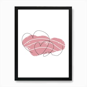 Line art heart with pink abstract spot 1 Art Print