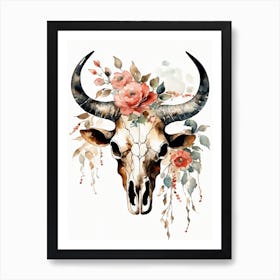 Vintage Boho Bull Skull Flowers Painting (13) Art Print