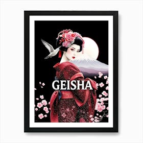 Geisha Outside - Dark Text Illustration Art Print