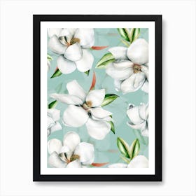 White Magnelia Blossoms Art Print
