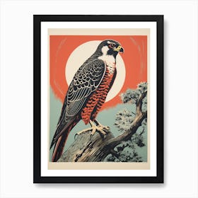 Vintage Bird Linocut Falcon 2 Art Print