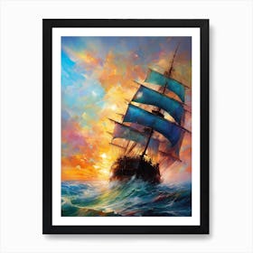 Sailing Ship At Sunset Art Print