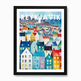 Reykjavik City Travel Poster Cubism Style Art Print