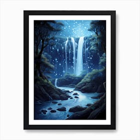 Starry Night Waterfall Art Print