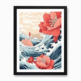 Great Wave With Tulip Flower Drawing In The Style Of Ukiyo E 2 Art Print