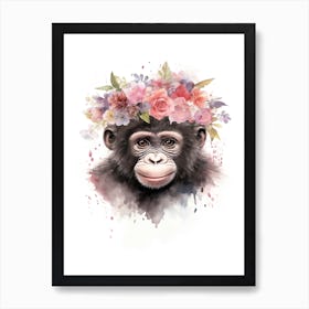 Gorilla Art With Flowers Watercolour Nursery 8 Art Print