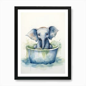 Elephant Painting In A Bathtub Watercolour 3 Art Print