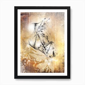 Horse Drawing Art Illustration In A Photomontage Style 10 Art Print