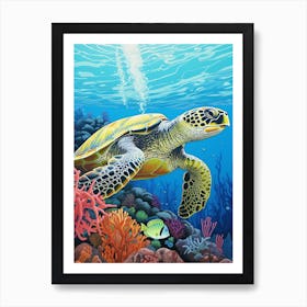 Sea Turtle Exploring The Ocean 3 Art Print
