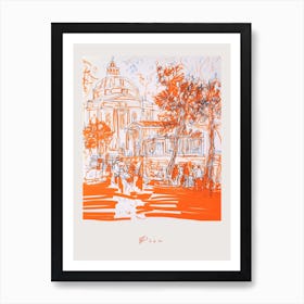 Pisa Italy Orange Drawing Poster Art Print