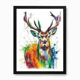 Deer Colourful Watercolour 3 Art Print