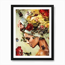 Woman With Flowers On Her Head 5 Art Print