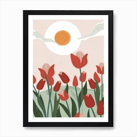 Minimalist tulips under the sun wall art poster Art Print