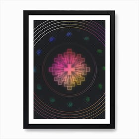 Neon Geometric Glyph in Pink and Yellow Circle Array on Black n.0212 Art Print