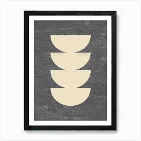 Half-circle Mid-century Style Minimal Abstract Monochromatic Composition - Dark Grey Art Print