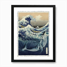 Whales And The Great Wave - Japanese Print Parody Art Print