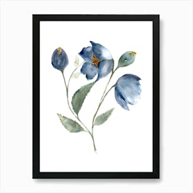 Watercolor Blue Flowers Art Print