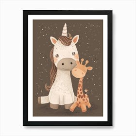 Unicorn & Giraffe Friend Muted Pastel 3 Art Print