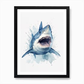 Cartoon Watercolour Tiger Shark Kids Nursery 4 Art Print