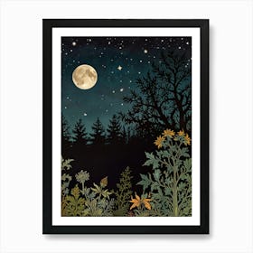 Moonlight In The Woods Style William Morris 1 Art Print 5 Art Print