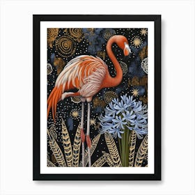 Greater Flamingo And Agapanthus Boho Print 3 Art Print