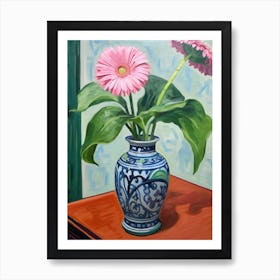 Flowers In A Vase Still Life Painting Gerbera Daisy 2 Art Print