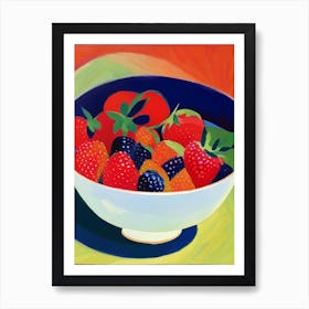 Bowl Of Strawberries, Fruit, Colourful Brushstroke Painting Art Print