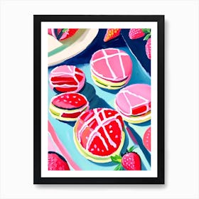 Strawberry Macarons, Dessert, Food Abstract Still Life Art Print