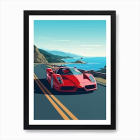 A Ferrari Enzo In The Pacific Coast Highway Car Illustration 3 Art Print