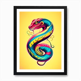 Whip Snake Tattoo Style Art Print