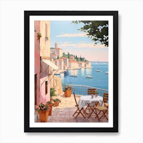 Rovinj Croatia 1 Vintage Pink Travel Illustration Art Print