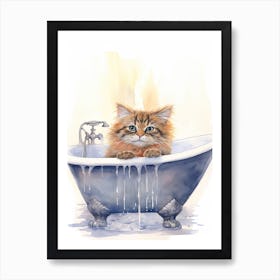 Laperm Cat In Bathtub Bathroom 2 Art Print