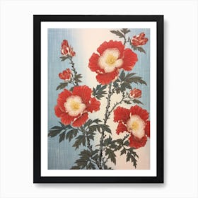 Botan Peony Vintage Botanical Woodblock Art Print