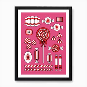 Pink Peppermint Christmas Candy Illustrated Art Print