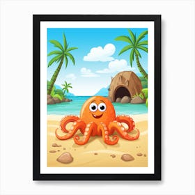 Coconut Octopus Kids Illustration 1 Art Print