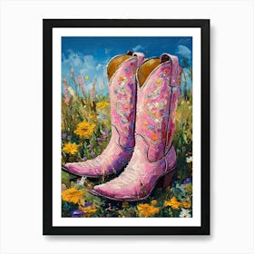 Pink Sparkly Cowgirl Boots 1 Art Print