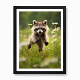 Cute Funny Cozumel Raccoon Running On A Field Wild 2 Art Print