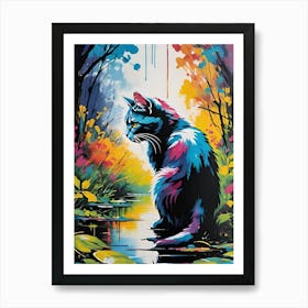 Cat In The Pond Art Print