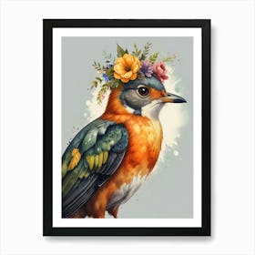 Bird With Flowers On Its Head 10 Art Print