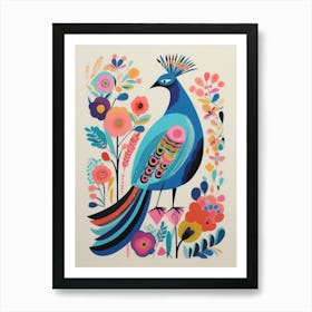 Colourful Scandi Bird Peacock 4 Art Print