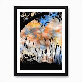 Silhouette Of Reeds Art Print