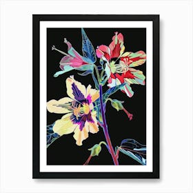 Neon Flowers On Black Hollyhock 2 Art Print