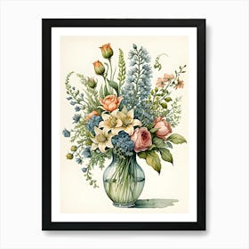 Watercolor Flowers In A Vase 14 Art Print