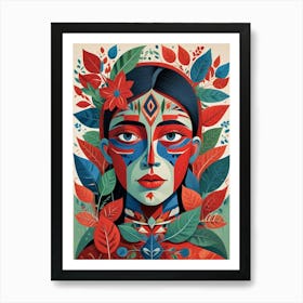 Folk Abstract Face Illustration 3 Art Print (12) Art Print