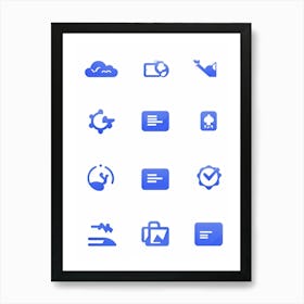 Blue And White Icons Art Print