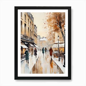 Paris cafes, winter season, Christmas, autumn oil colors, pale colors, pedestrians in the street, winter clothes, falling snow.Christmas decorations.5 2 Art Print