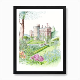 Powys Castle And Garden, United Kingdom Vintage Pencil Drawing Art Print