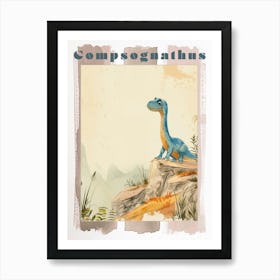 Cute Cartoon Compsognathus Watercolour 2 Poster Art Print