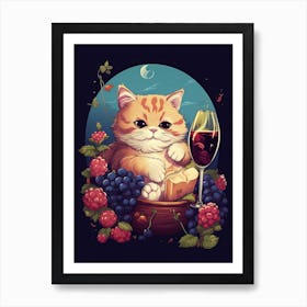 Kawaii Cat Drawings Tasting Wine 2 Art Print